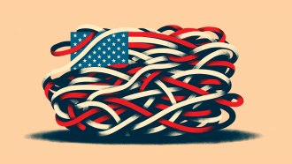 Digital art of an unraveling American flag